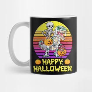 Happy halloween Skeleton Riding Mummy Dinosaur Mug